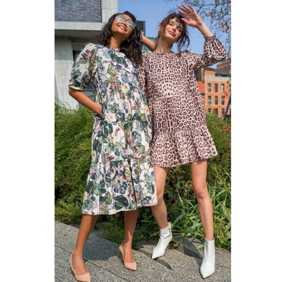 Generation Love Brown Leopard Print Balloon Sleeve Rumi Mini Dress Size L - Picture 5 of 10